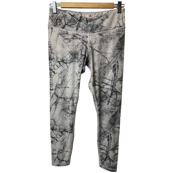 Reebok Light Gray Marled Print Cropped Athletic Leggings Women's Size M - Picture 1 of 6